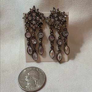 Vintage Gold Dangle Earrings with Clear Crystals MAKE ME AN OFFER!